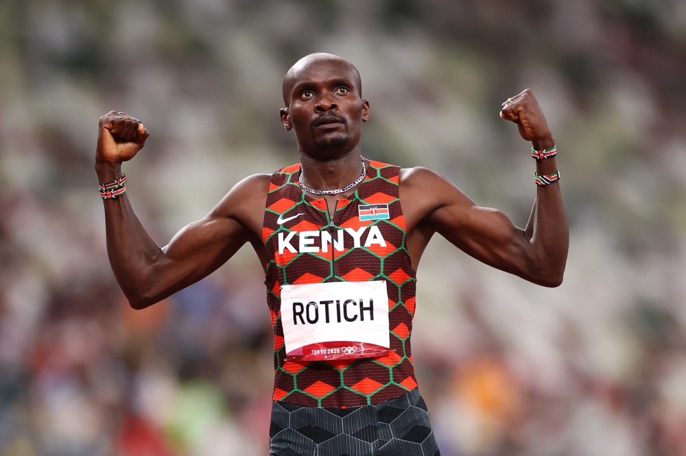 Ferguson Rotich of Kenya celebrates after winning the race REUTERS/Andrew Boyers