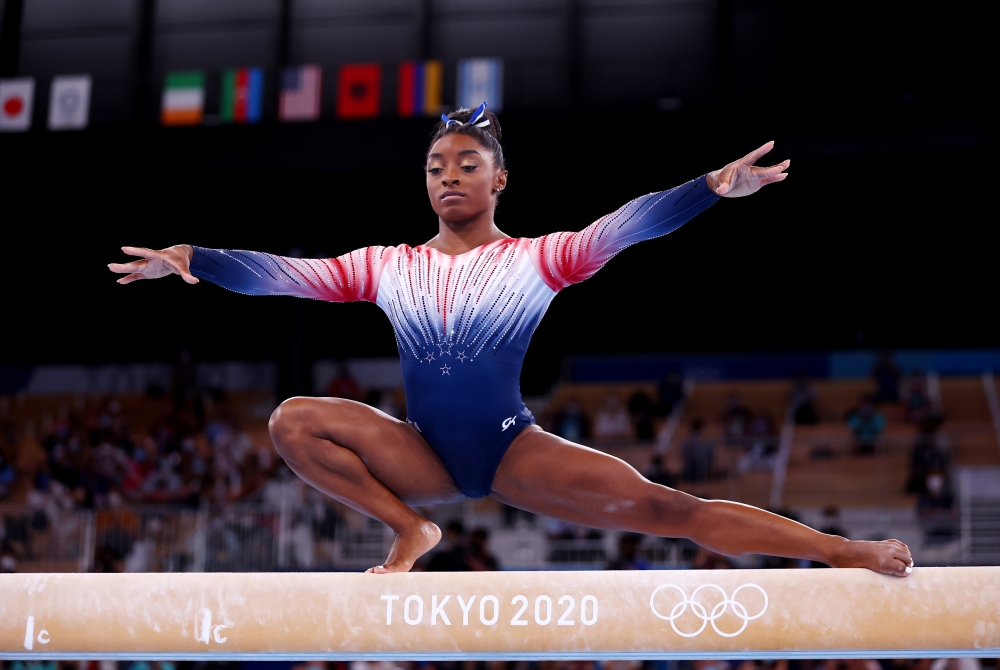 Simone Biles of the United States in action on the balance beam REUTERS/Mike Blake