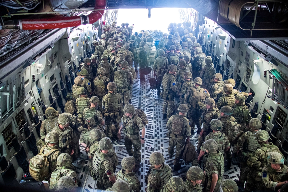 British Forces from 16 Air Assault Brigade arrive in Kabul, Afghanistan, to provide support to British nationals leaving the country, as part of Operation Pitting after Taliban insurgents took control of the presidential palace in Kabul, August 15, 2021. 