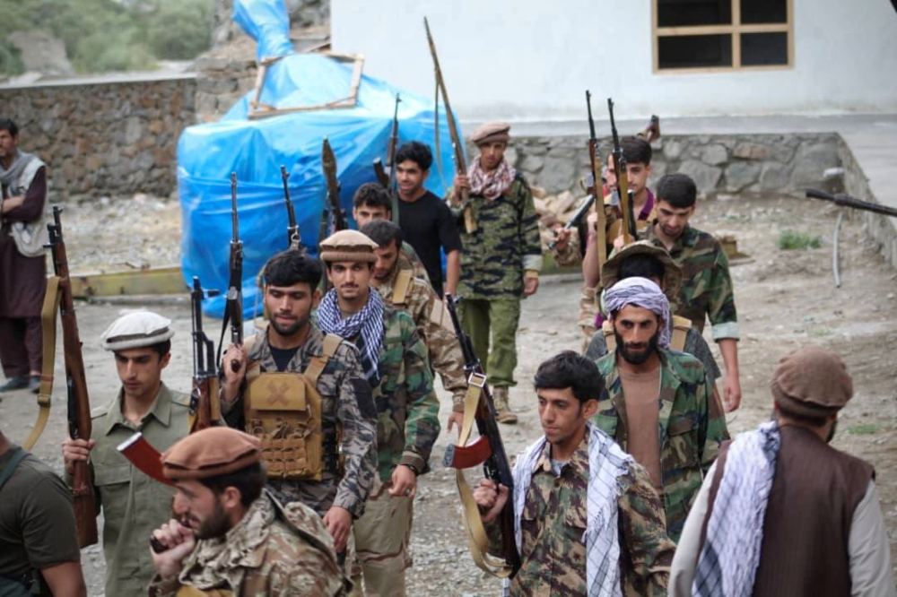 Men prepare for defense against the Taliban in Panjshir, Afghanistan August 22, 2021. Picture taken August 22, 2021. 
