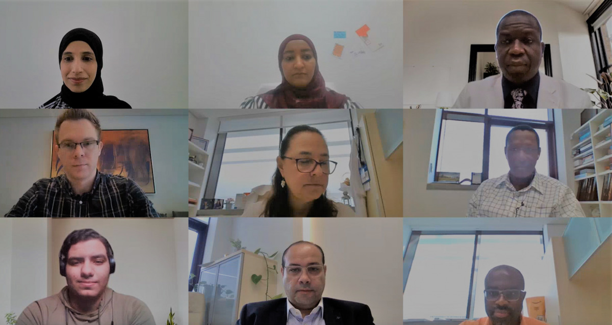 Qatar University's College of Pharmacy officials holding an online orientation session.