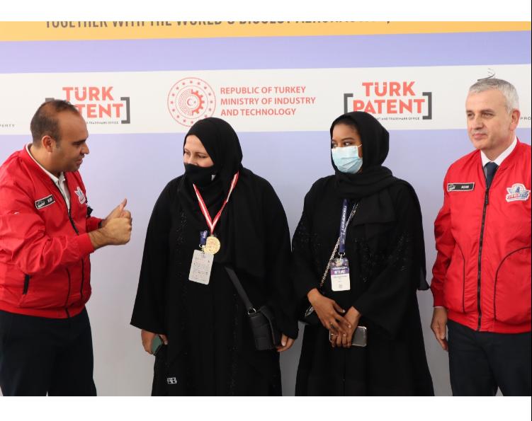 Winning students from Qatar University at the Istanbul International Inventions Fair, in Istanbul, Turkey. 