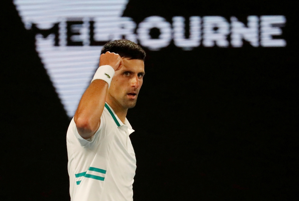 Serbia's Novak Djokovic reacts during his final match against Russia's Daniil Medvedev at the Australian Open, Melbourne, Australia, February 21, 2021 REUTERS/Asanka Brendon Ratnayake/File Photo/File Photo