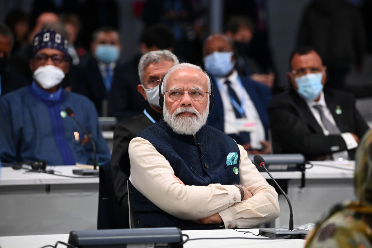India's Prime Minister Narendra Modi looks on during the opening ceremony of the UN Climate Change Conference (COP26) in Glasgow, Scotland, Britain November 1, 2021. Jeff J Mitchell/Pool via REUTERS
