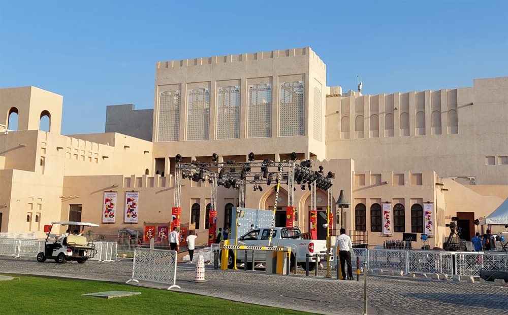 Caption: Preparation on full swing as Ajyal film festival begins from tomorrow. Pic: Salim Matramkot / The Peninsula