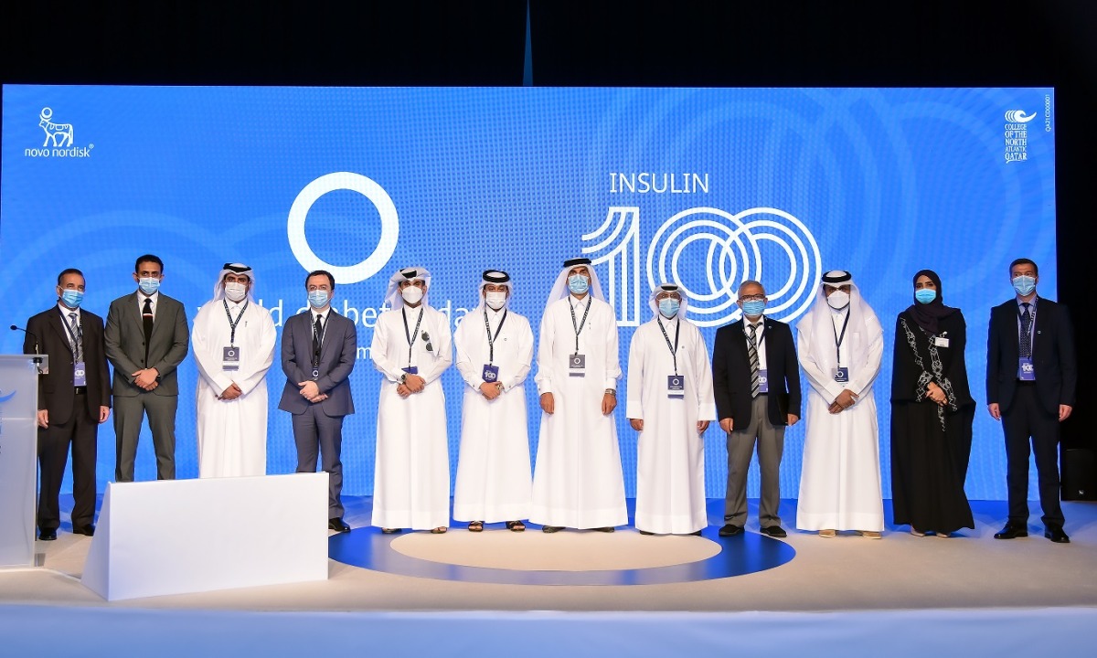 Officials from MoPH, HMC, PHCC, QDA, Novo Nordisk, CNA-Q and Accreditation Canada during a symposium on ‘Access to Diabetes Care, 100 Years of Insulin: Celebrating a Legacy’.
