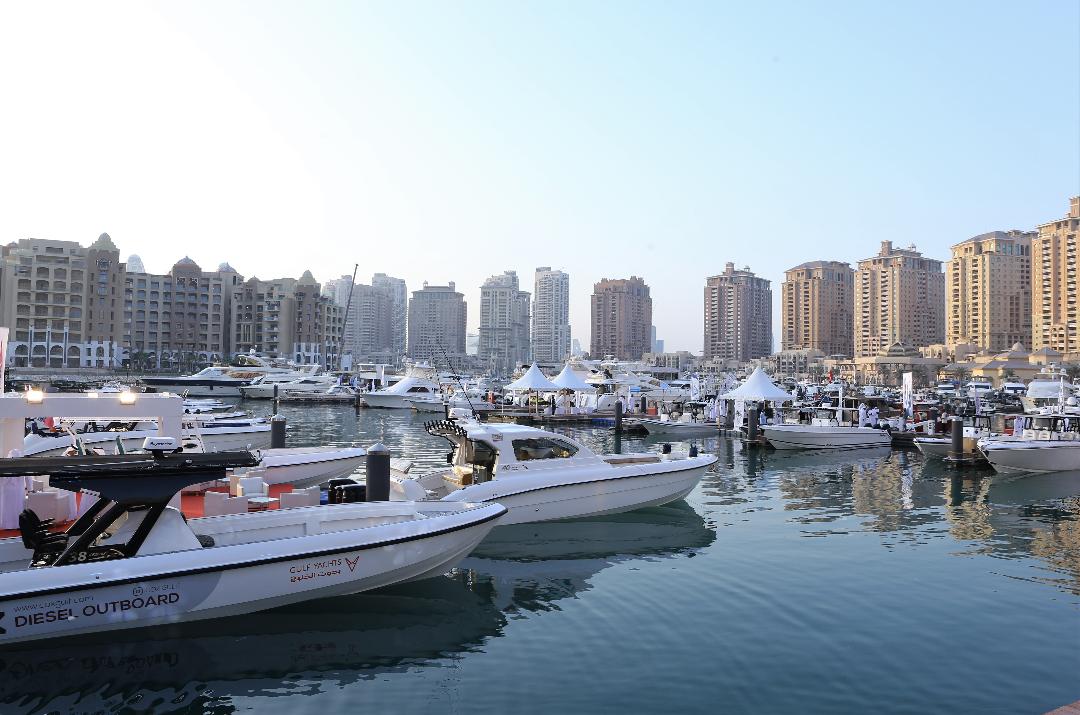 A view of luxury boats made in Qatar at 8th Qatar International Boat Show 2021.