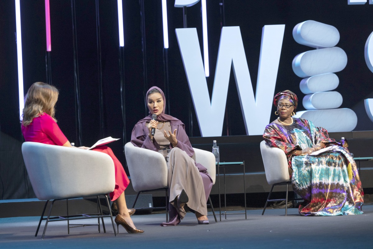 H H Sheikha Moza bint Nasser participating in the EAA plenary session at WISE 2021, yesterday. Pic: A R Al-Baker