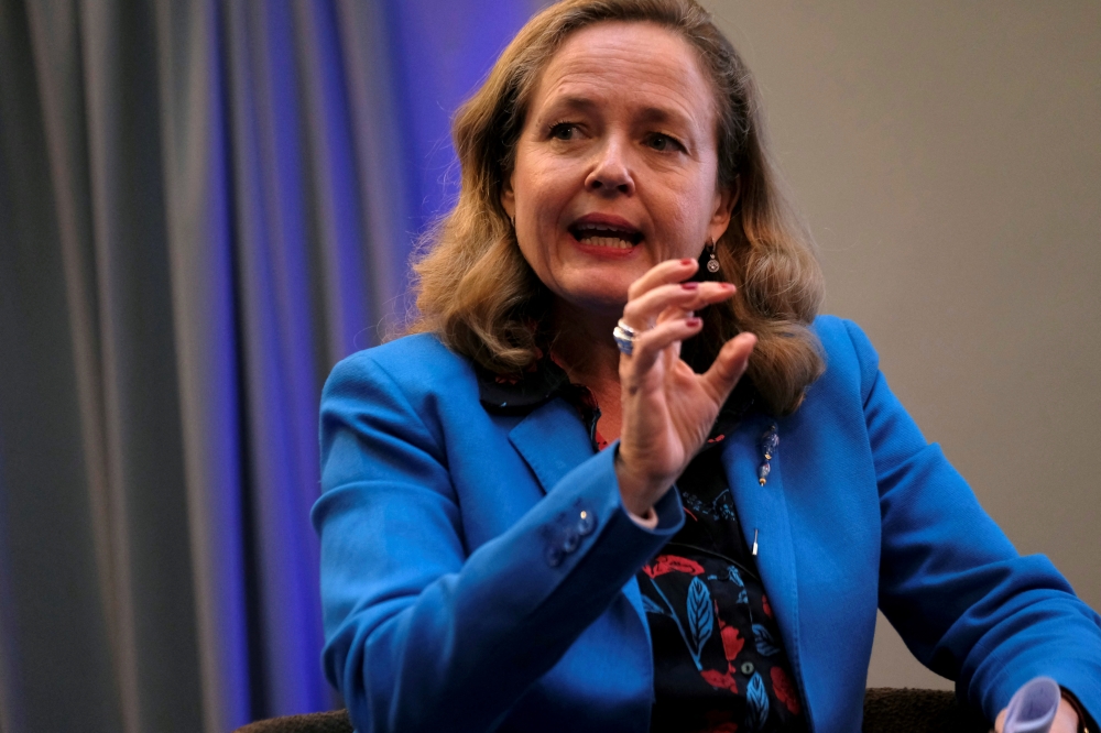 Spanish Economy Minister Nadia Calvino takes questions at the annual meetings of the International Monetary Fund and World Bank in Washington, U.S., October 18, 2019. REUTERS/James Lawler Duggan/File Photo
