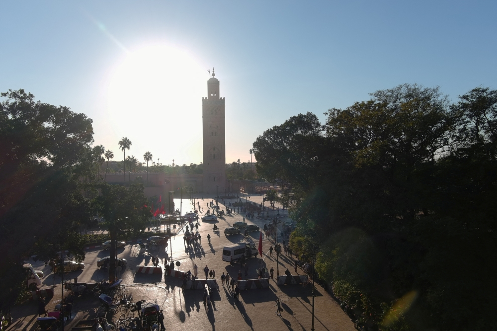 An aerial view of Jemaa el-Fna square and Koutoubia Mosque in Marrakech, Morocco November 8, 2021. REUTERS/Ilan Rosenberg/File Photo