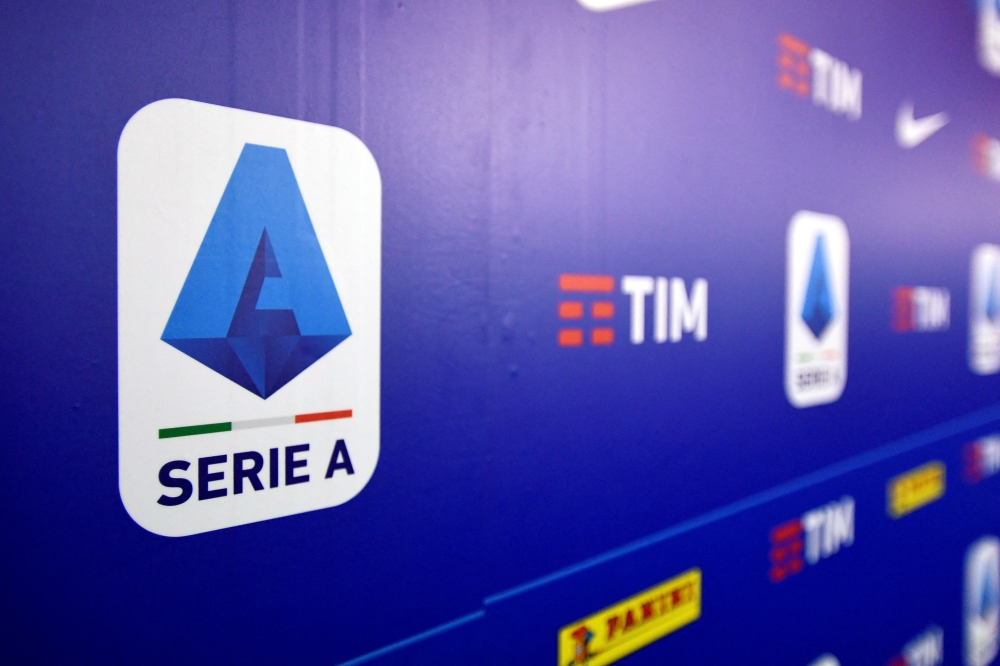 A logo of Italy's Lega Serie A is seen in Milan, Italy, December 17, 2019. REUTERS/Flavio Lo Scalzo/File Photo