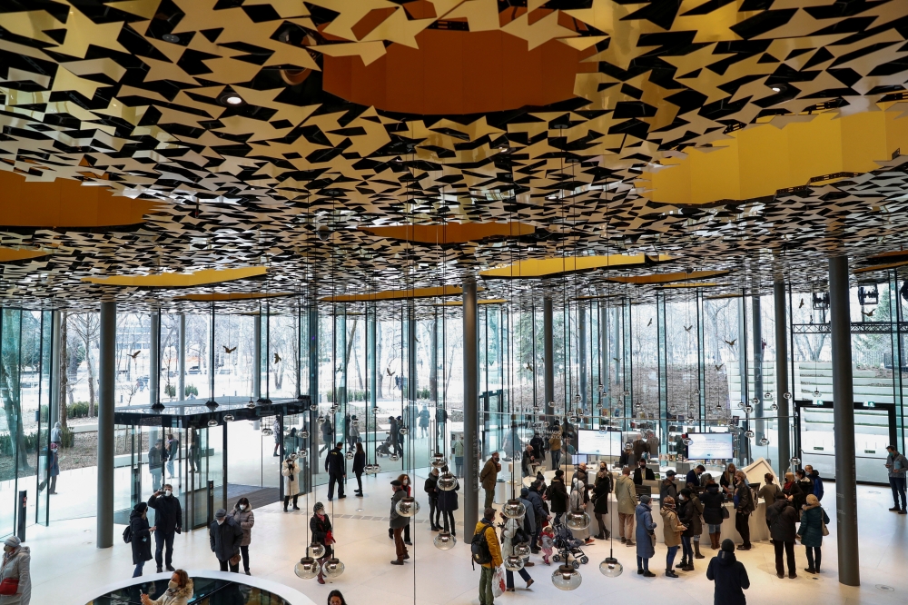 A general view shows the entrance hall of the House of Music, designed by Japanese architect Sou Fujimoto, in Budapest, Hungary, January 23, 2022. Picture taken January 23, 2022. REUTERS/Bernadett Szabo