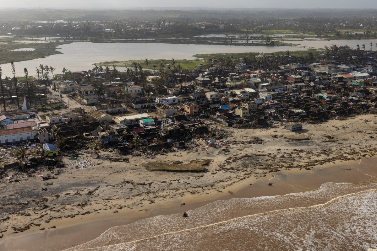 An aerial view of the town of Mananjary, in the aftermath of Cyclone Batsirai, in Mananjary, Madagascar, February 7, 2022. REUTERS/Alkis Konstantinidis
