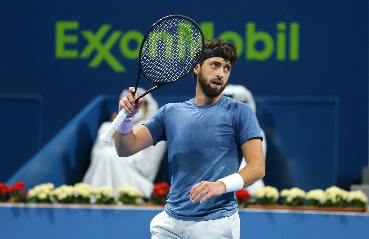 Nikoloz Basilashvili in action during last year's Qatar ExxonMobil Open in this file photo.