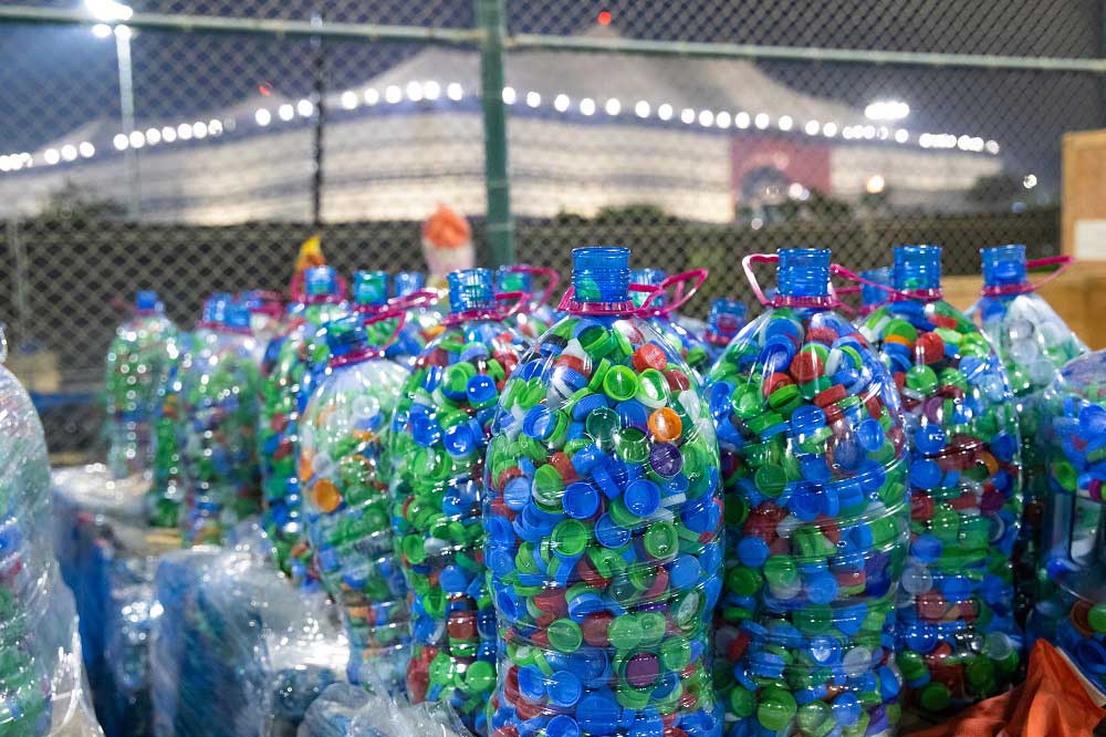 Waste segregation was implemented using various facilities, including recycling bins and a composting machine for organic waste.