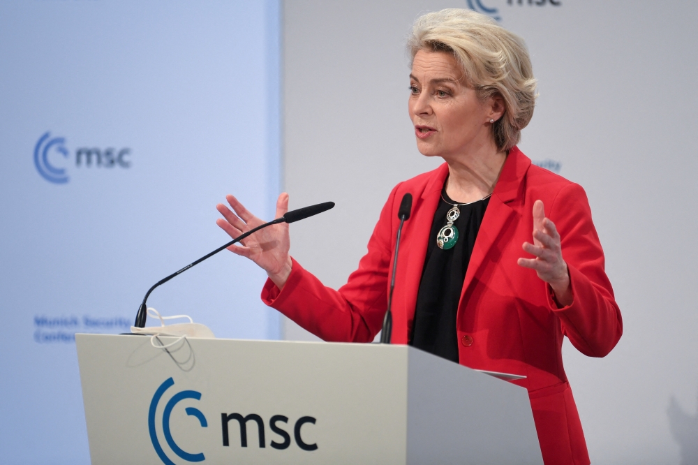 President of the European Commission Ursula von der Leyen speaks during the annual Munich Security Conference, in Munich, Germany February 19, 2022. REUTERS/Andreas Gebert