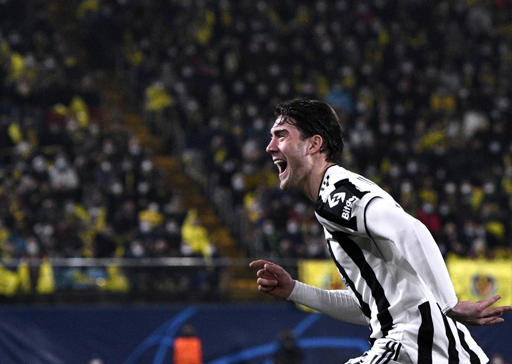 Juventus' Dusan Vlahovic celebrates scoring their first goal REUTERS/Pablo Morano

