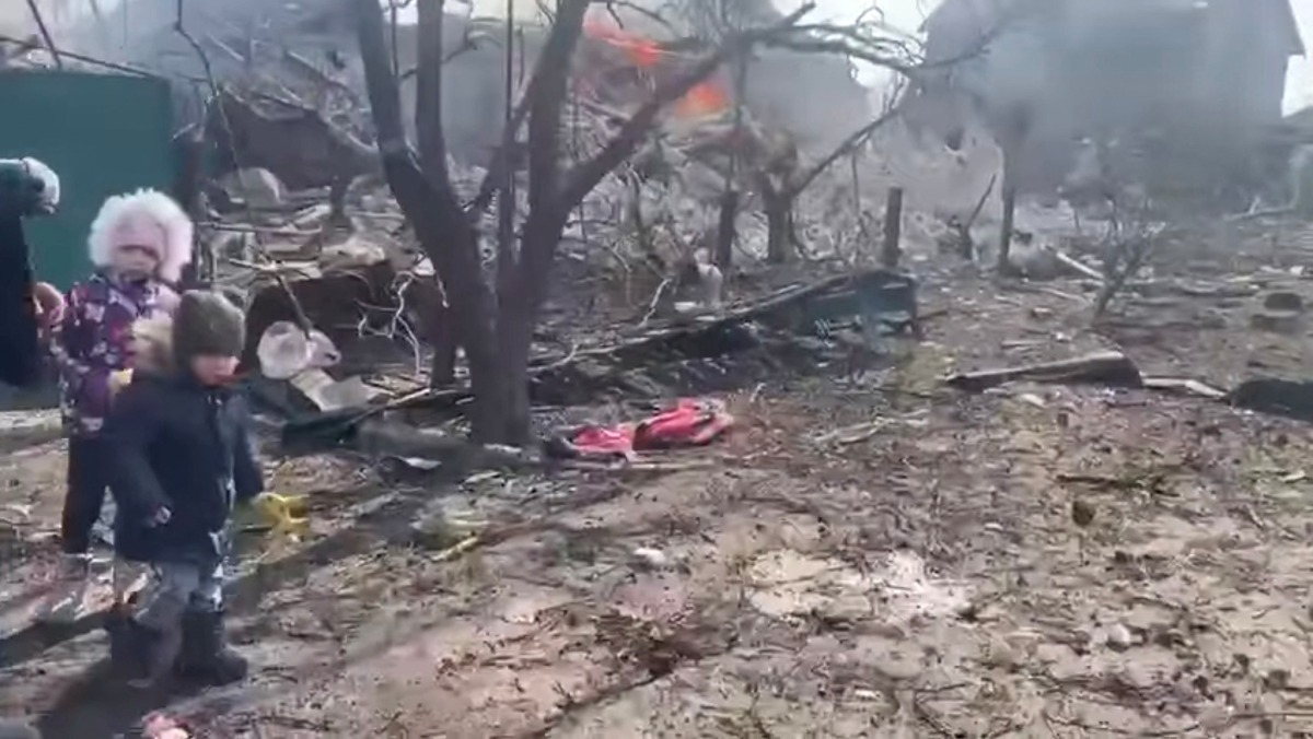 The aftermath of Russian artillery shelling on a residential area in Mariupol where a rocket hit a house, according to the Armed Forces of Ukraine, during the Russian invasion of Ukraine, in Mariupol, Ukraine, is seen in this screengrab from a video uploaded on social media on March 10, 2022. Armed Forces of Ukraine/Handout via REUTERS