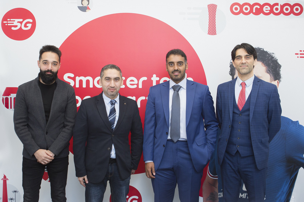 Sheikh Nasser bin Hamad bin Nasser Al Thani,  CCO, Ooredoo Qatar, and Mohammad Al Khater, Telecommunication and Broadcast Technology Manager, Supreme Committee for Delivery and Legacy, and others at theMobile World Congress 2022.