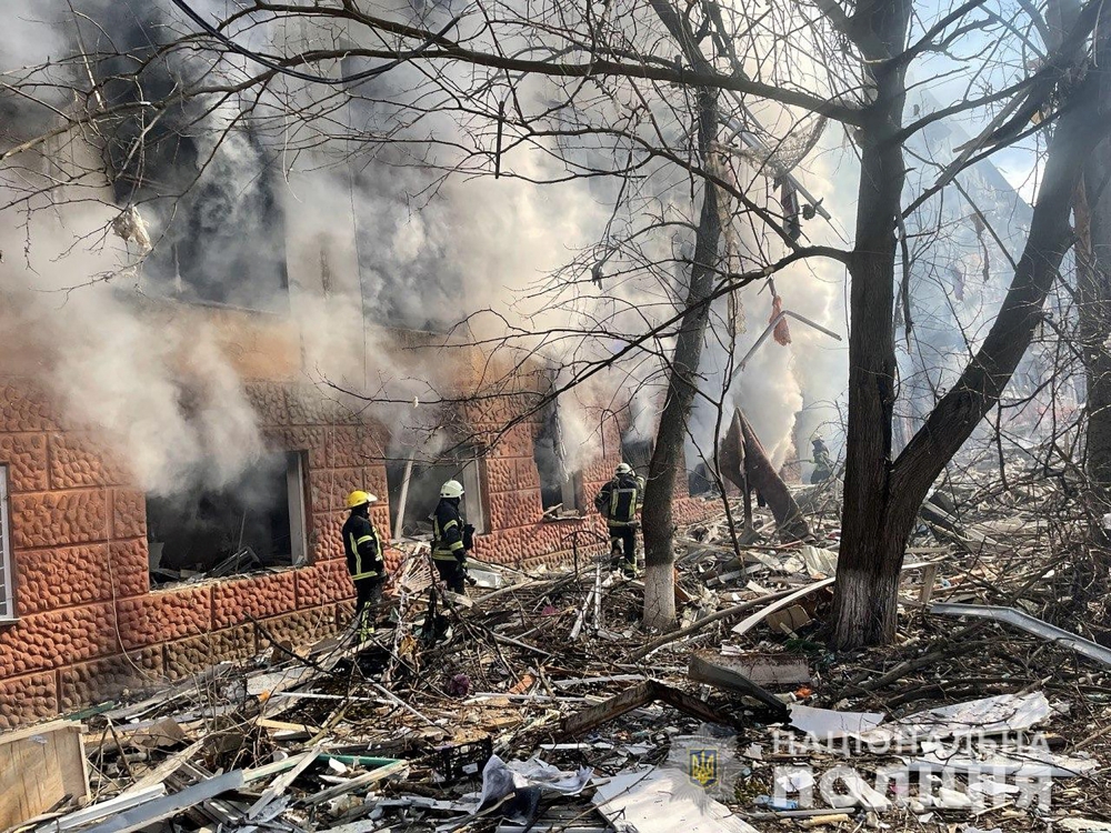 Image shows an apartment building after a rocket strike in Kramatorsk, Donetsk Oblast, Ukraine on March 18, 2022. (Courtesy of National Police of Ukraine/Handout via REUTERS)
