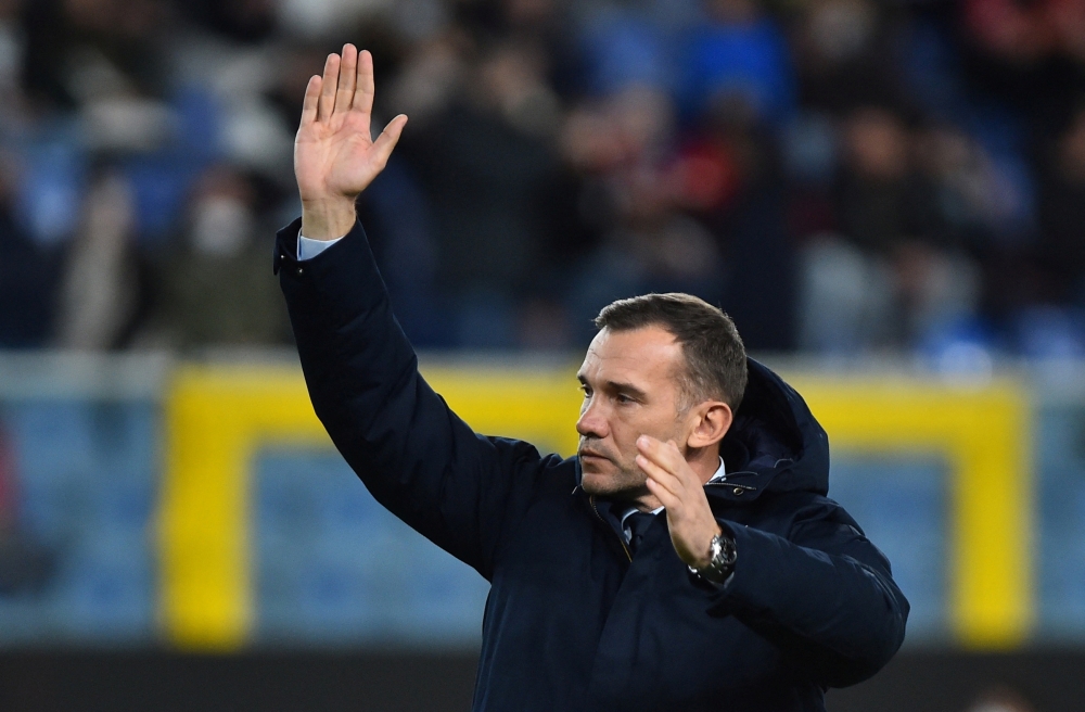 December 1, 2021 Genoa coach Andriy Shevchenko reacts REUTERS/Massimo Pinca/File Photo