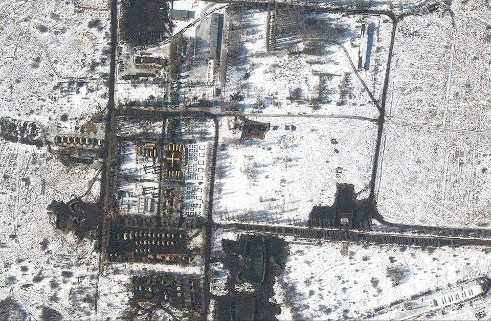 A satellite image shows an overview of a field hospital and a troop deployment, in Belgorod, Russia, February 21, 2022. Picture taken February 21, 2022. Courtesy of Satellite image 2022 Maxar Technologies/Handout via REUTERS

