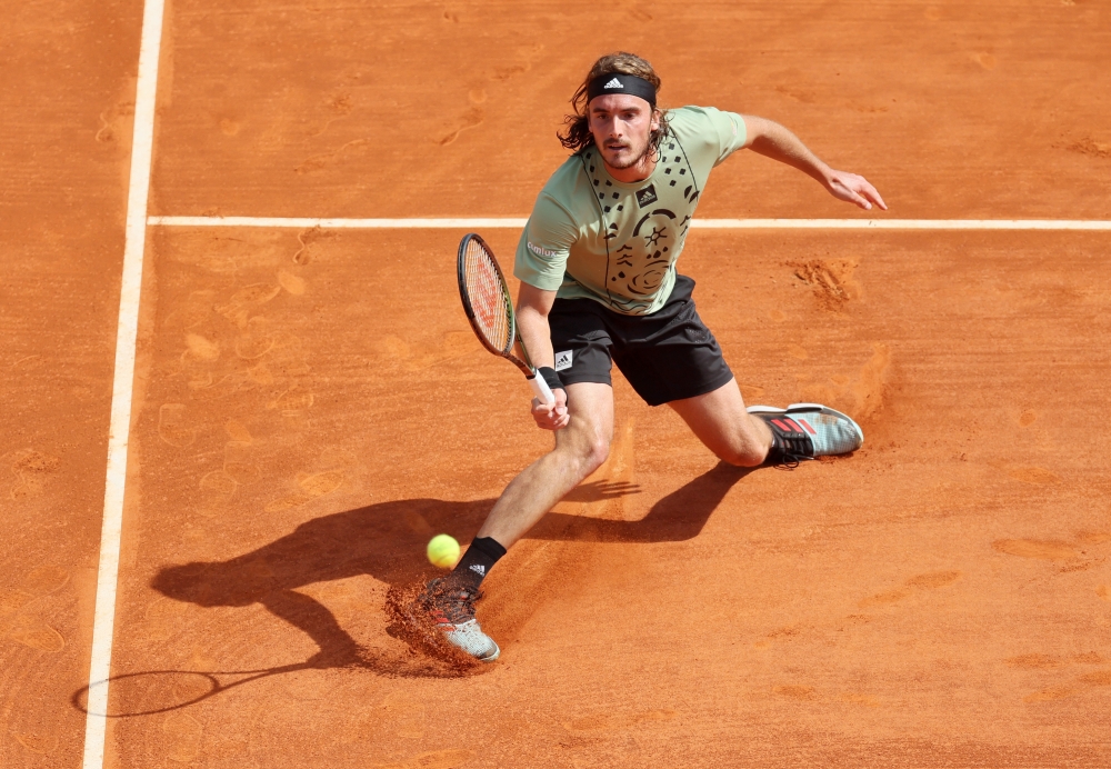 April 14, 2022 Greece's Stefanos Tsitsipas in action during his third round match against Serbia's Laslo Dere REUTERS/Denis Balibouse