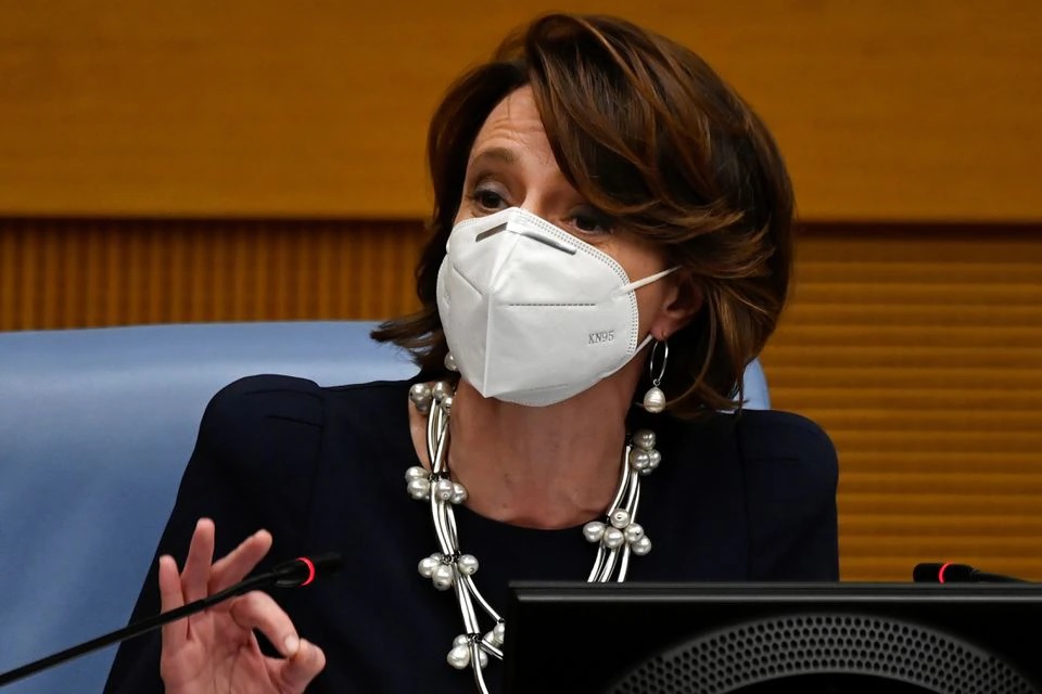 Italy's outgoing Minister for Family and Equal Opportunities Elena Bonetti speaks during a news conference with Italia Viva's leader and former Italian Prime Minister Matteo Renzi in Rome, Italy, January 13, 2021. Alberto Pizzoli/Pool via REUTERS