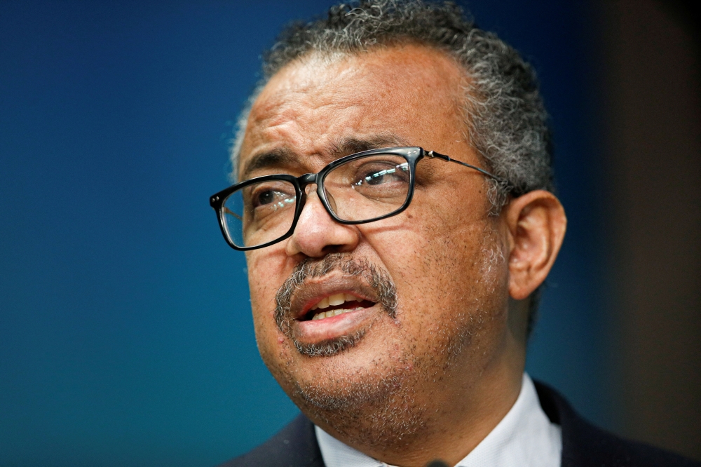 World Health Organization Tedros Adhanom Ghebreyesus gives a statement on the coronavirus disease (COVID-19) vaccination, during a European Union - African Union summit, in Brussels, Belgium February 18, 2022. REUTERS/Johanna Geron/Pool/File Photo