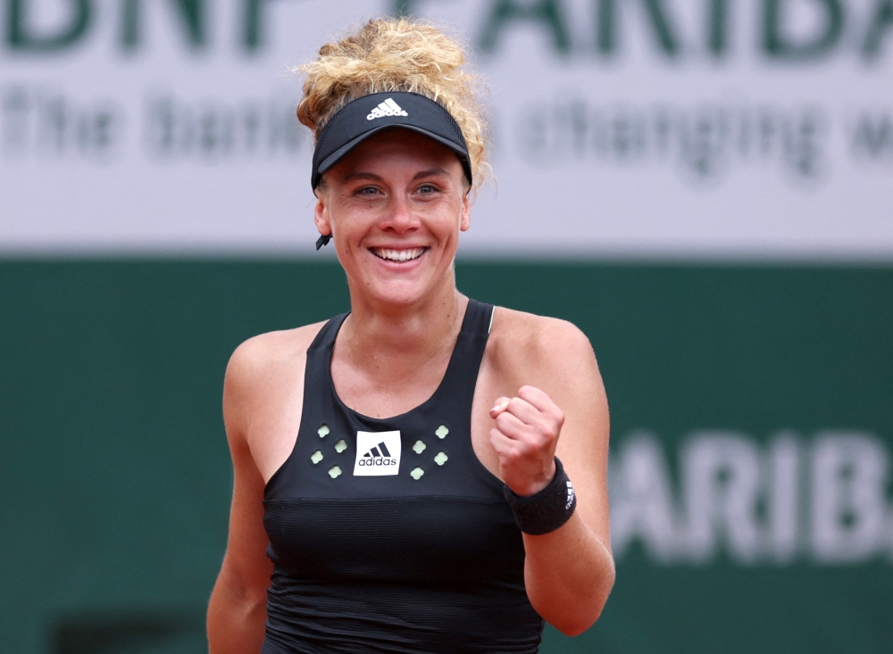 May 26, 2022 France's Leolia Jeanjean celebrates winning her second round match against Czech Republic's Karolina Pliskova REUTERS/Yves Herman