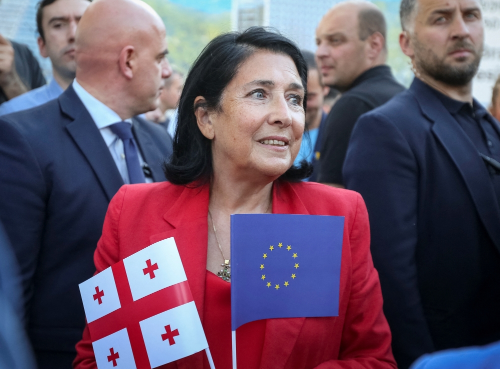 Georgian President Salome Zourabichvili attends a rally in support for the country’s EU membership in Tbilisi, Georgia June 16, 2022. REUTERS/Irakli Gedenidze