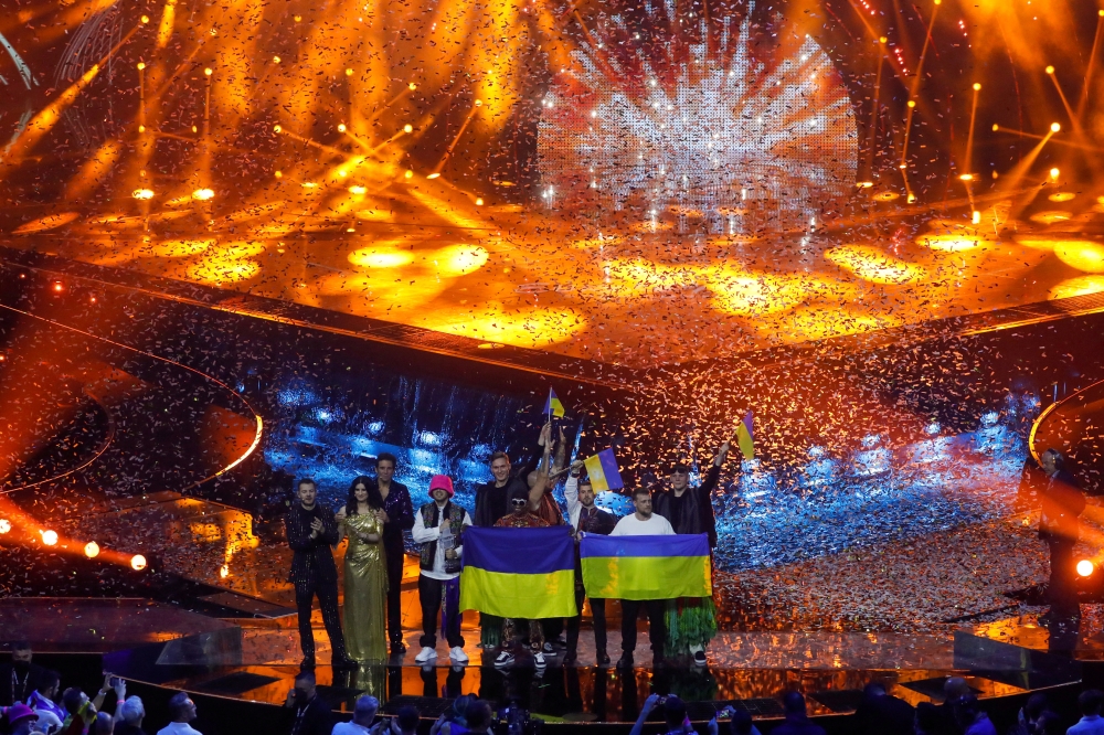 Kalush Orchestra from Ukraine after winning the 2022 Eurovision Song Contest in Turin, Italy, on May 15, 2022. Reuters