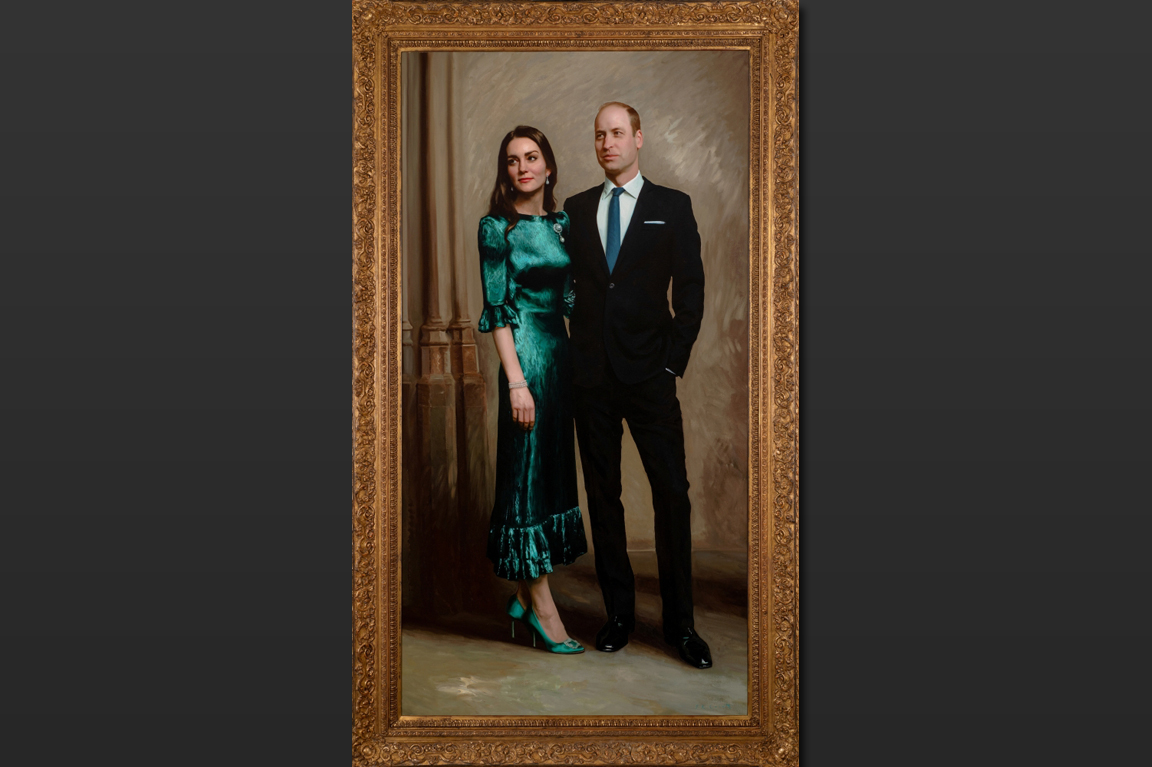 A new portrait of Britain's Prince William and Catherine, Duke and Duchess of Cambridge, painted by British portrait artist Jamie Coreth, is seen in this handout photograph released on June 23, 2022. Jamie Coreth/Fine Art Commissions