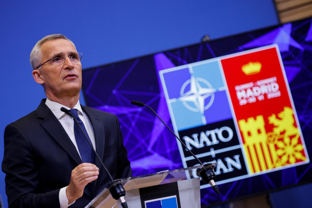 NATO Secretary General Jens Stoltenberg during a news conference at the Alliance's headquarters in Brussels, Belgium, on June 27, 2022. (Reuters/Johanna Geron)