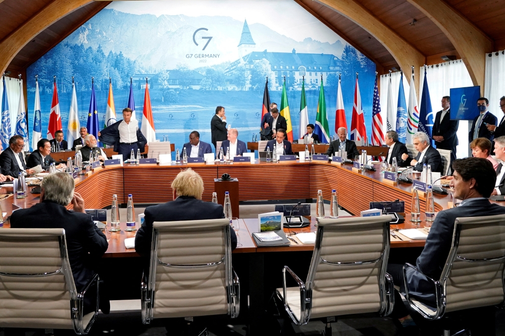 The Group of Seven leaders gather for a lunch at the Schloss Elmau hotel in Elmau, Germany. (Reuters)