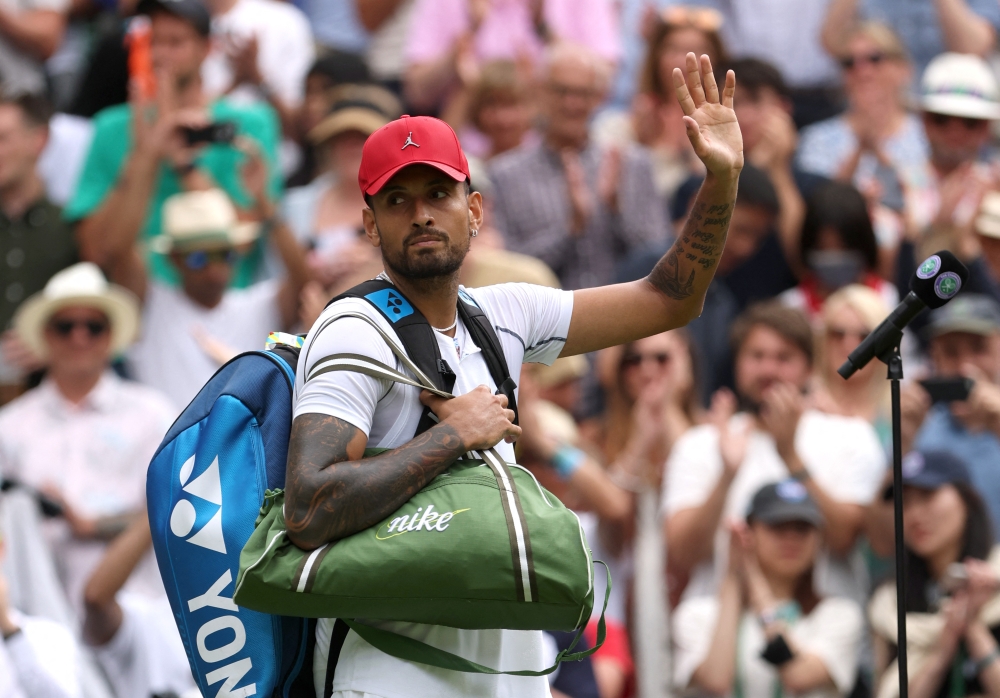 Australia's Nick Kyrgios celebrates after winning his fourth round match against Brandon Nakashima of the U.S. REUTERS/Paul Childs