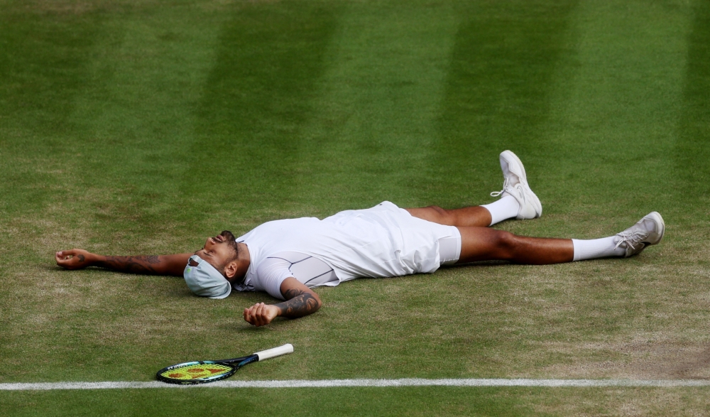 Australia's Nick Kyrgios after winning his quarter final match against Chile's Cristian Garin. (Reuters/Paul Childs)