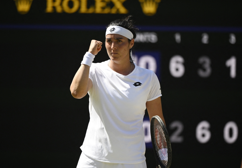 July 7, 2022 Tunisia's Ons Jabeur reacts during her semi final match against Germany's Tatjana Maria REUTERS/Toby Melville