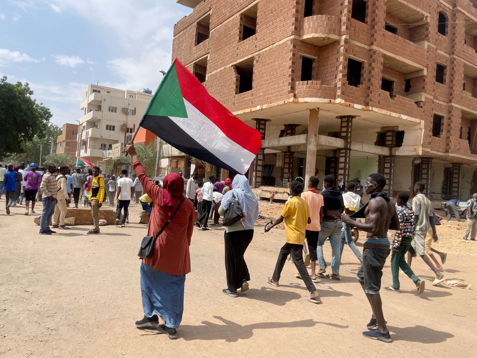 Protesters march through the capital Khartoum during a rally against the country's military leadership, in Sudan July 17, 2022. REUTERS/El Tayeb Siddig

