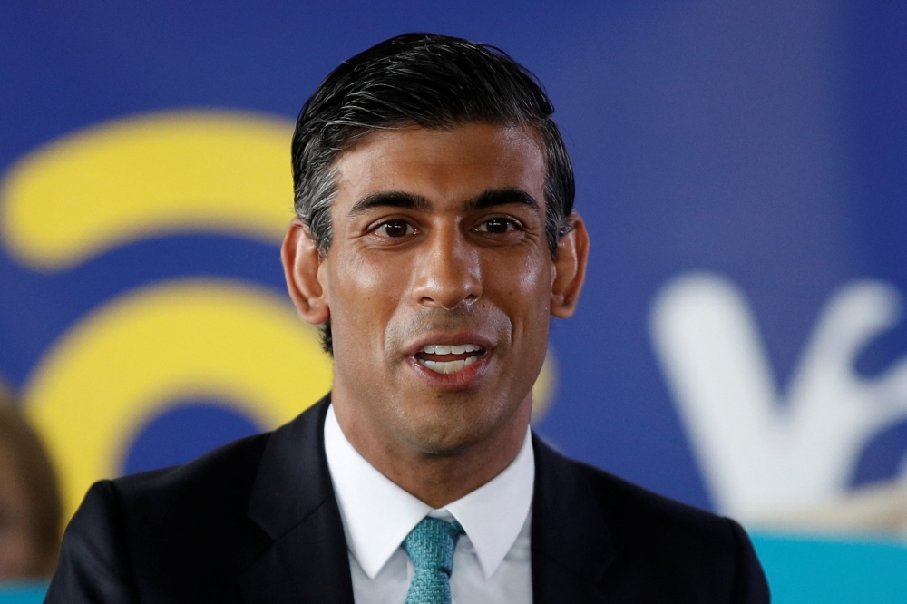 Conservative leadership candidate Rishi Sunak speaks at a Conservative Party leadership campaign event in Grantham, Britain, July 23, 2022. REUTERS/Peter Nicholls