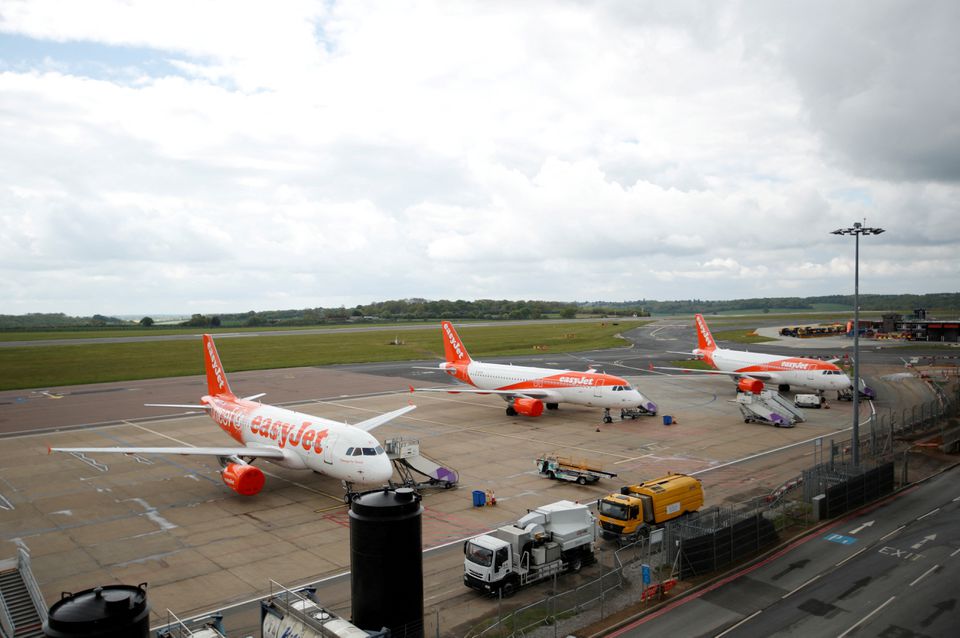 EasyJet planes are seen at Luton Airport, following the outbreak of the coronavirus disease (COVID-19), Luton, Britain, May 1, 2020. REUTERS/Andrew Boyers/