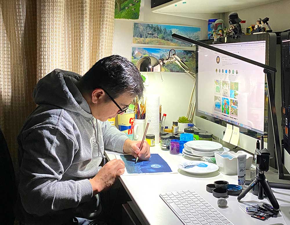 Genesis Magat during the process of creating backgrounds for the official music video of 