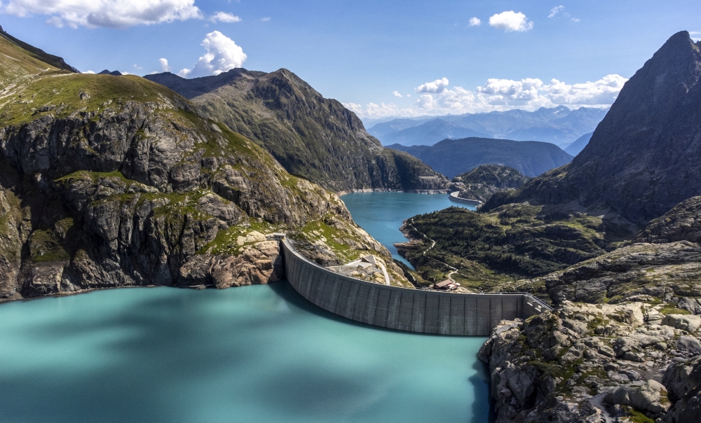 The Vieux Emosson and Emosson dams are pictured above of the newly operational Nant de Drance pumped storage electricity power plant in Finhaut, Switzerland, August 4, 2022. REUTERS/Denis Balibouse