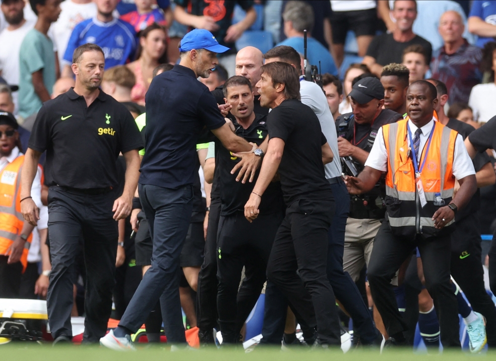 Chelsea manager Thomas Tuchel and Tottenham Hotspur manager Antonio Conte clash after the match Action Images via Reuters/Paul Childs
