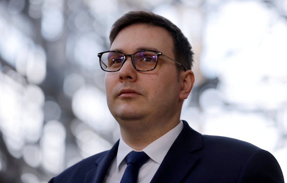 Czech Foreign Minister Jan Lipavsky speaks to the media on the day of a Foreign Affairs Council with Foreign Affairs and Defence Ministers, amid Russia's invasion of Ukraine, in Brussels, Belgium March 21, 2022. REUTERS/Johanna Geron/File Photo