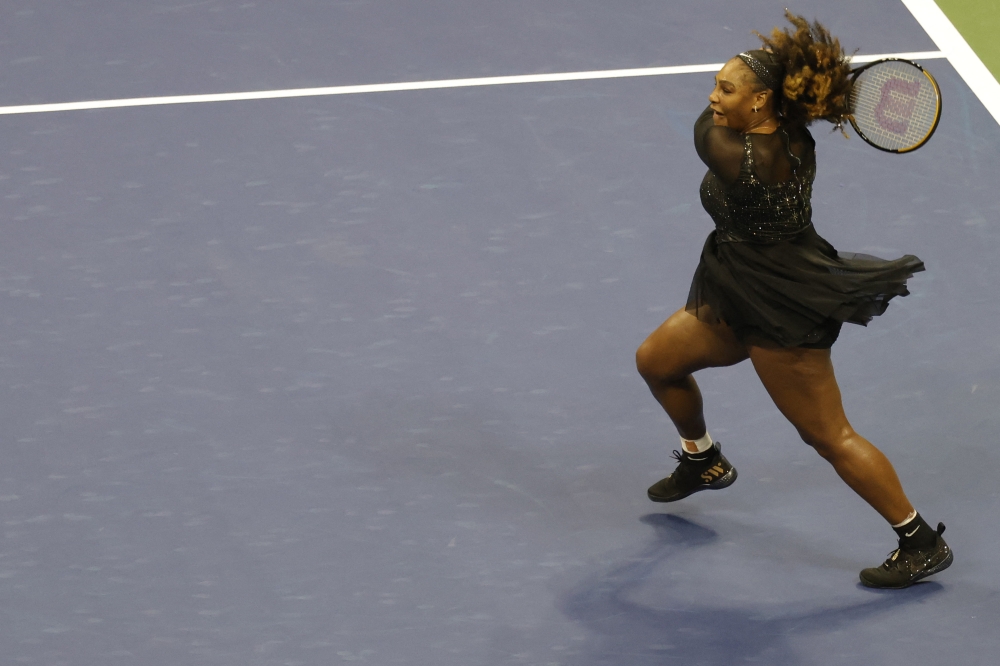 Serena Williams (USA) hits a backhand against Danka Kovinic (MNE) (not pictured) at USTA Billie Jean King National Tennis Center. Geoff Burke-USA TODAY Sports