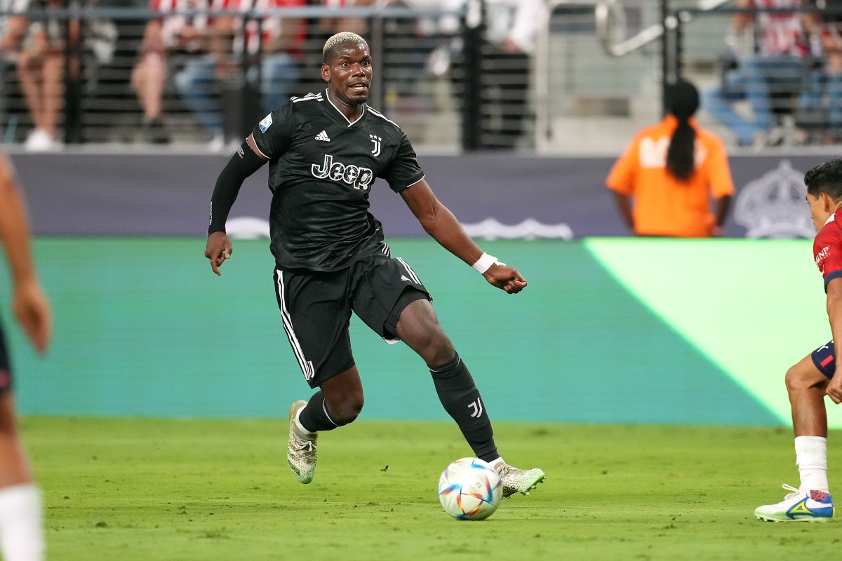 Juventus midfielder Paul Pogba looks to make a pass during a game against Chivas de Guadalajara at the Allegiant Stadium, Las Vegas, Nevada, USA on Jul 22, 2022. File Photo / Reuters