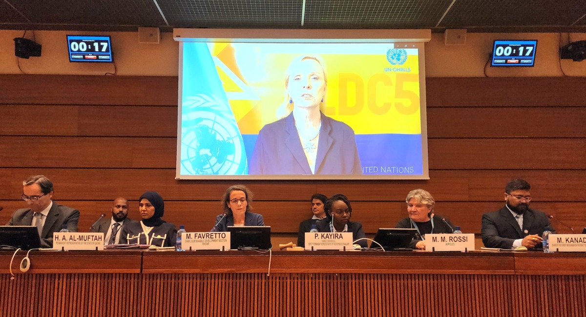 Permanent Representative of Qatar to the United Nations Office at Geneva H E Dr. Hend Abdalrahman Al Muftah (front row second left) participating in the event.