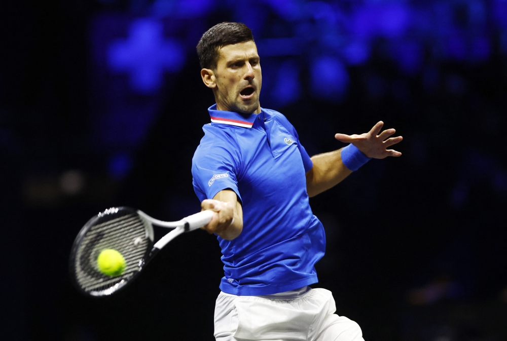 September 25, 2022 Team Europe's Novak Djokovic in action during his match against Team World's Felix Auger Aliassime Action Images via Reuters/Andrew Boyers