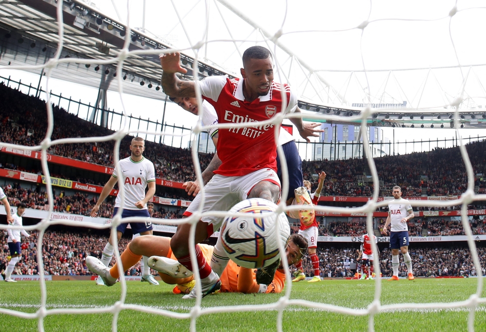 Arsenal's Gabriel Jesus scores their second goal against Tottenham Hotspur at the Emirates Stadium, London, on October 1, 2022.  REUTERS/David Klein